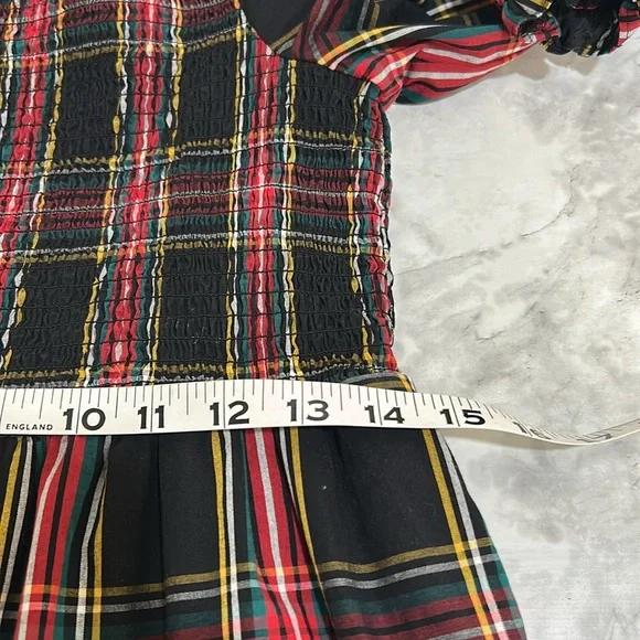 JCREW WOMENS PLAID SMOCKED COTTON POPLIN MIDI DRESS RED BLACK SZ MEDIUM - Picture 12 of 13